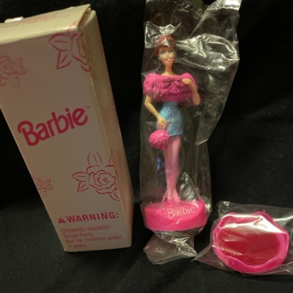 Avon Faux Fur Outfit Barbie Stamper.  Doll Stamper Handle Barbie Face NWOT